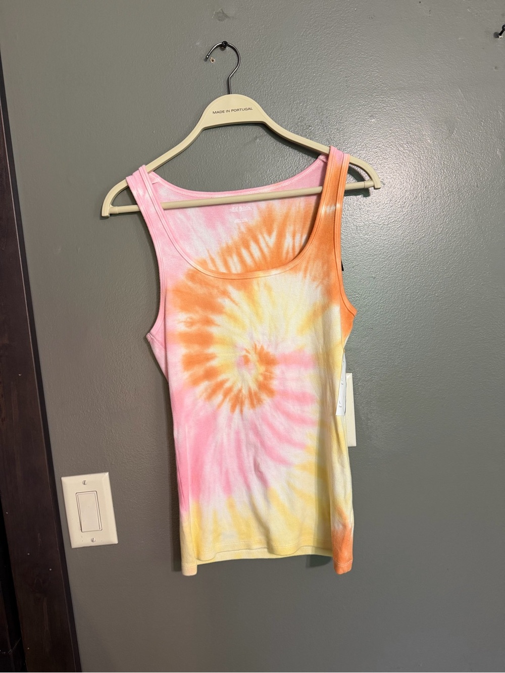 NWT Wild Fable Pink Orange Tie-Dye Ribbed Scoop Neck Tank Top - Size L